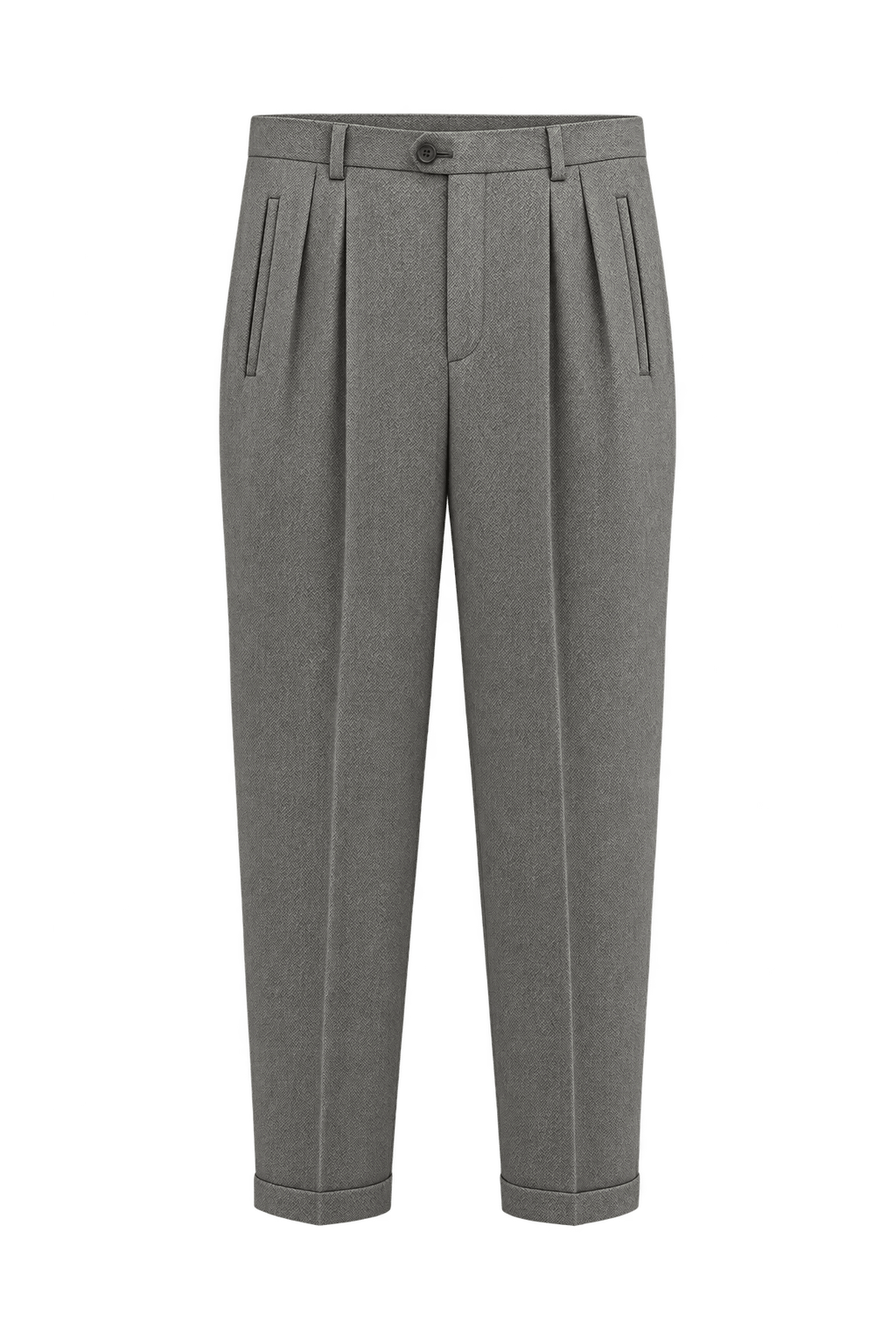 1980s Warm Gray Wool Trousers - Front View
