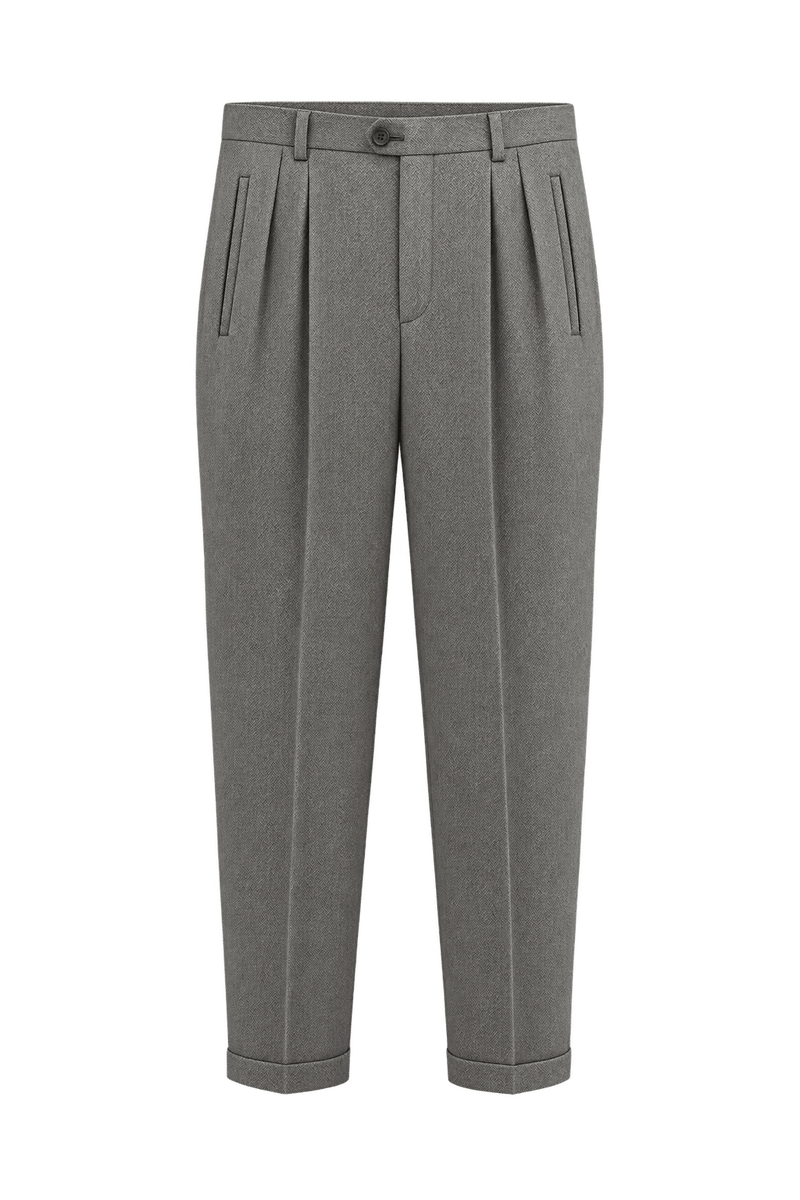 1980s Warm Gray Wool Trousers - Front View