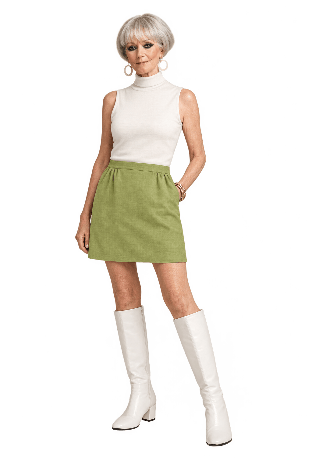1960s Pale Lime Green Woven Skirt - Model