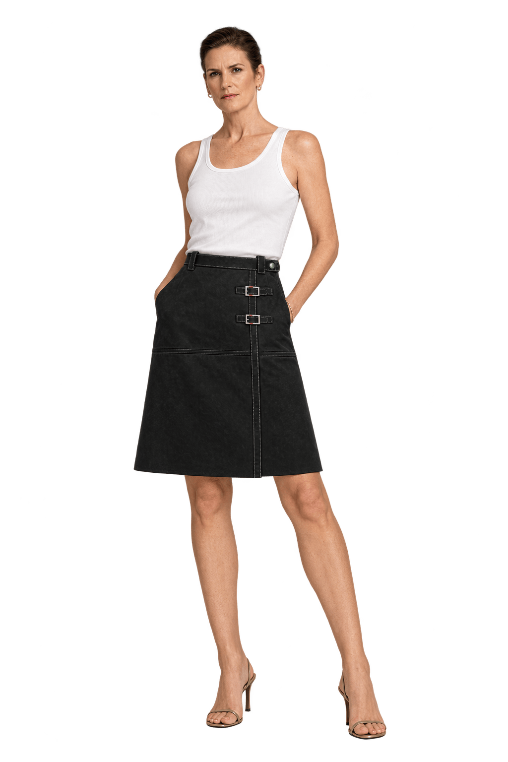 1990s Black Leather Skirt - Model