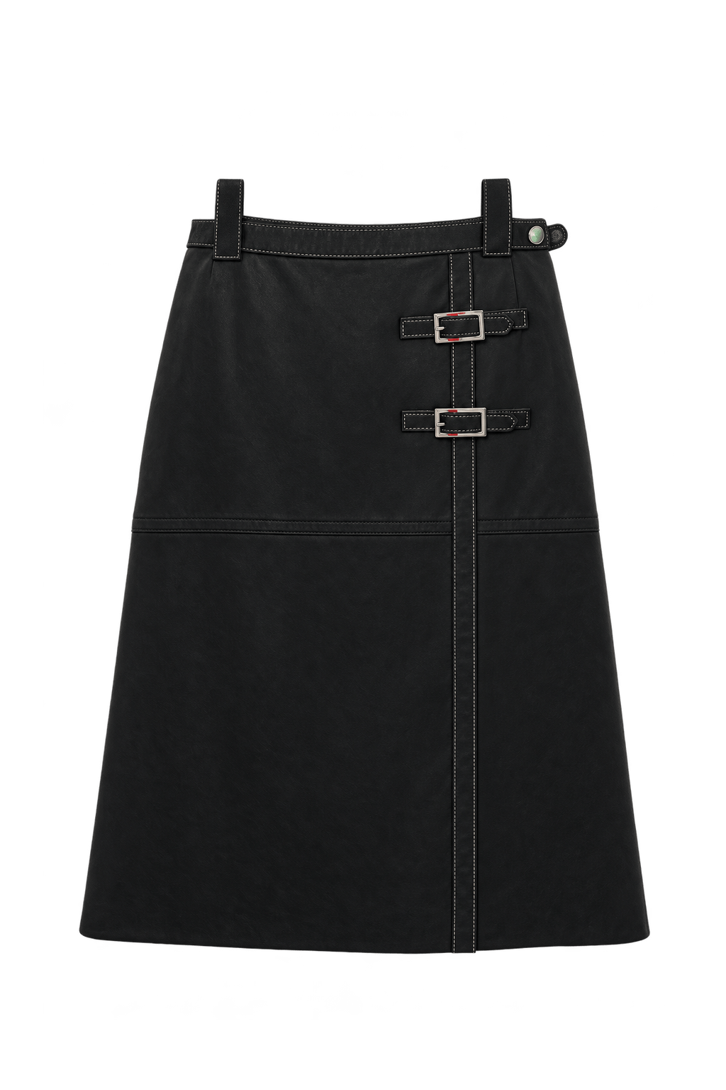 1990s Black Leather Skirt - Front View