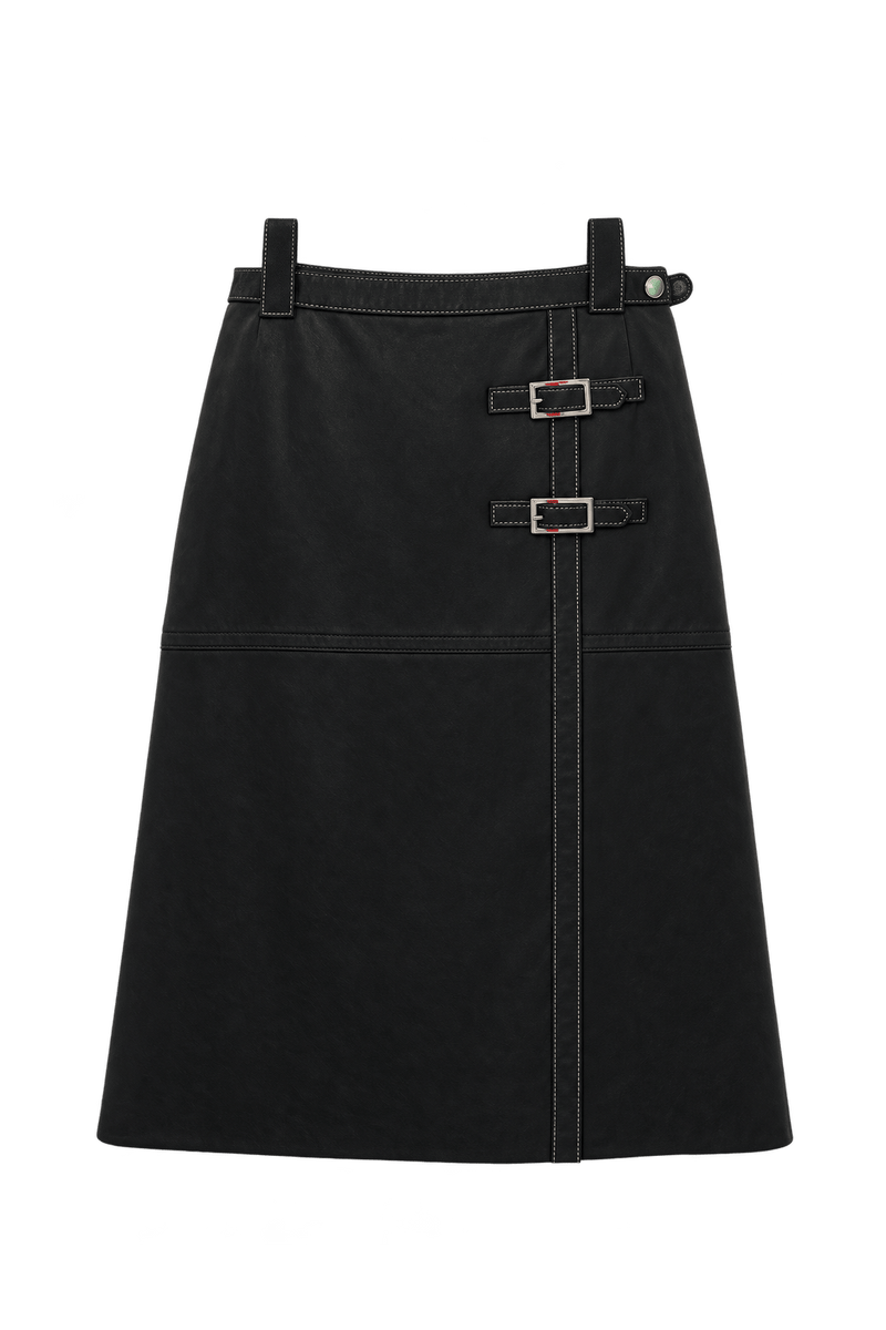 1990s Black Leather Skirt - Front View