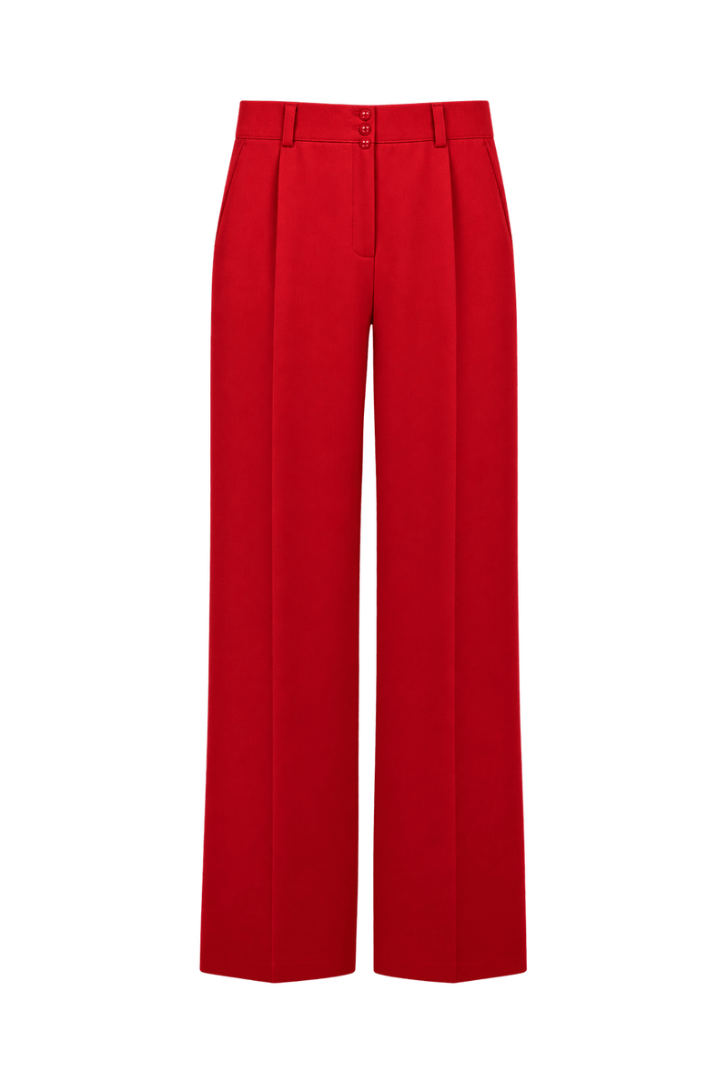 1990s Bright Crimson Red Woven Trousers - Front View