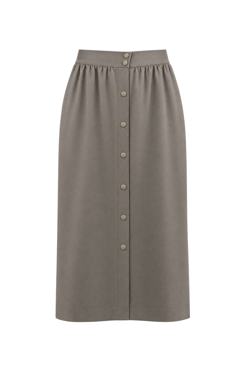 1980s Muted Gray-Taupe Woven Skirt - Front View