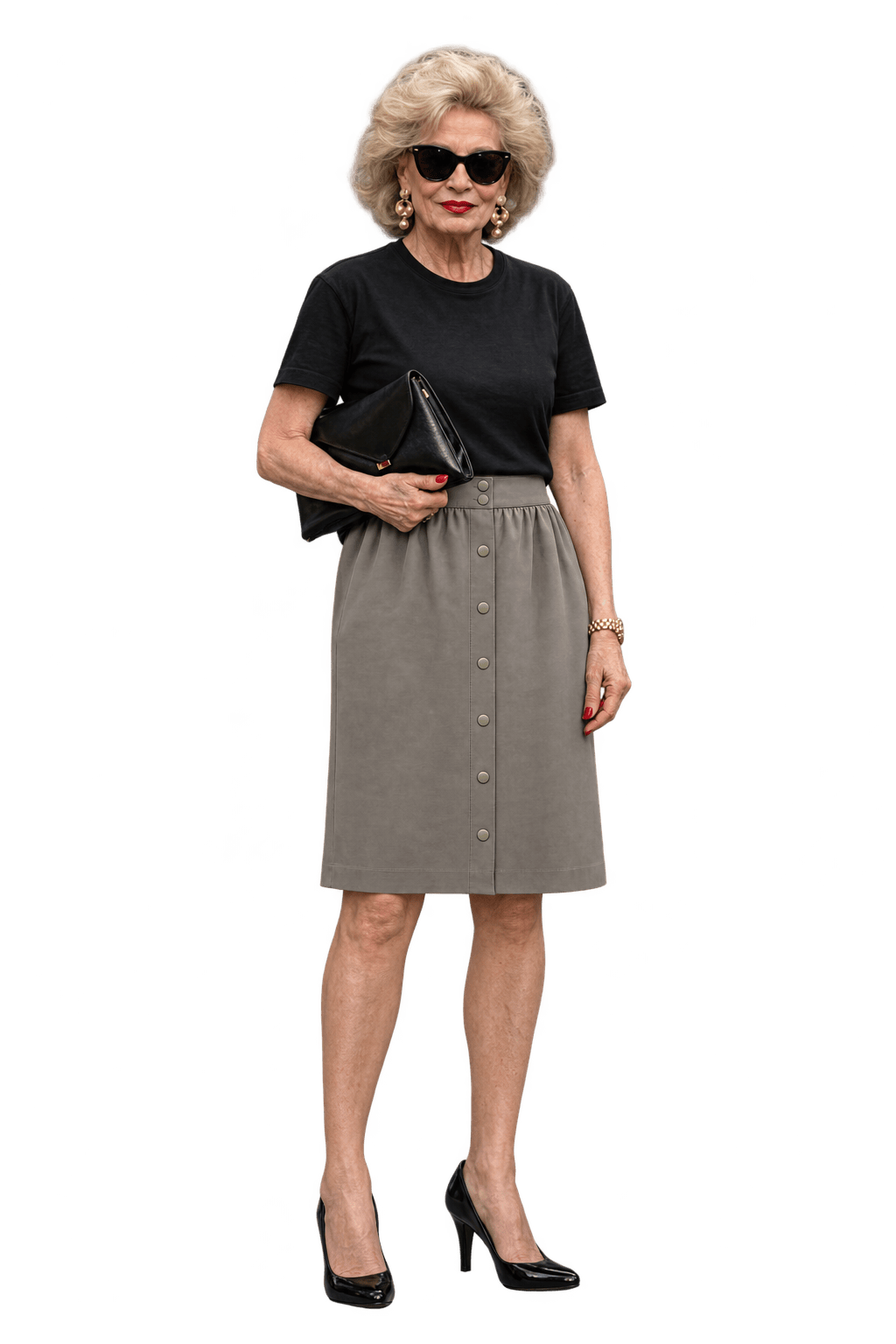 1980s Muted Gray-Taupe Woven Skirt - Model