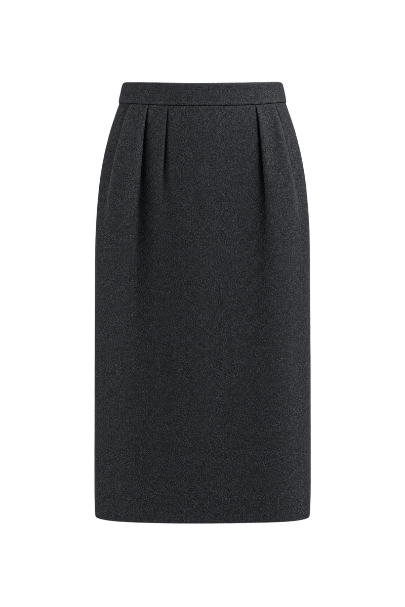 1980s Charcoal Grey Wool-like Skirt - Front View