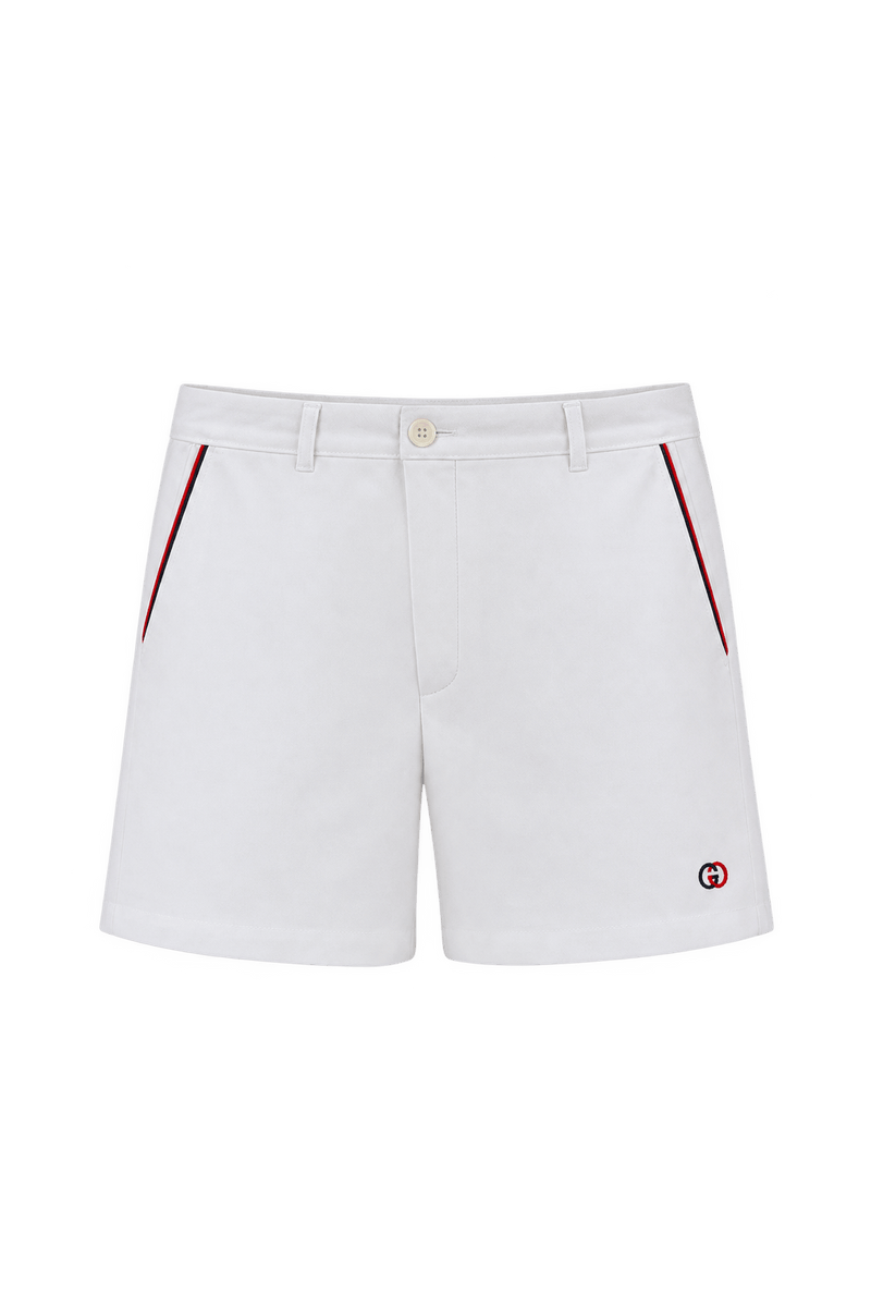 1980s White Woven Fabric Mens Shorts - Front View