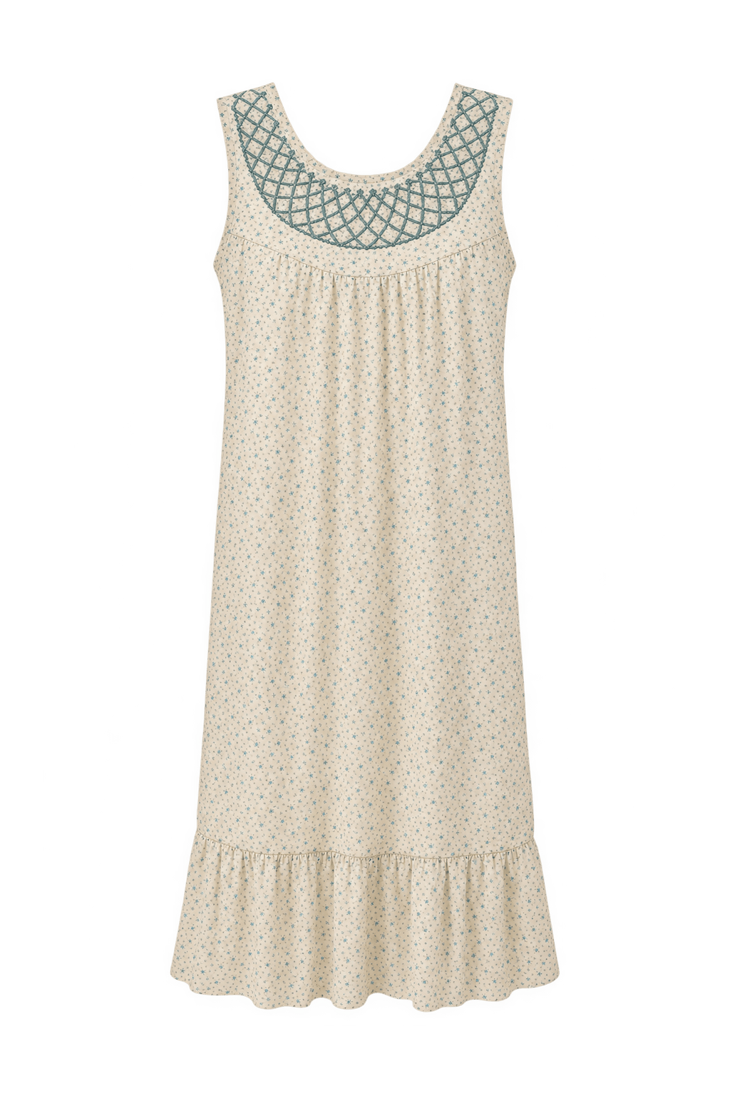 1930s Cream Lightweight Floral Dress - Front View