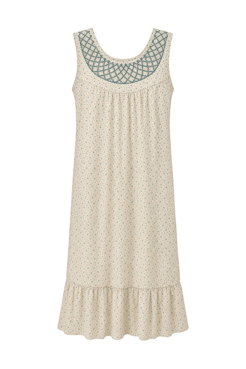 1930s Cream Lightweight Floral Dress - Front View