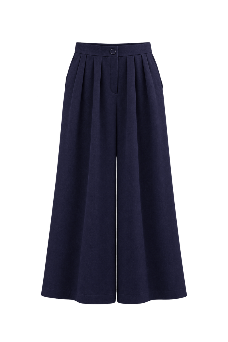 1980s Deep Purple Woven Wide-Leg Pants - Front View