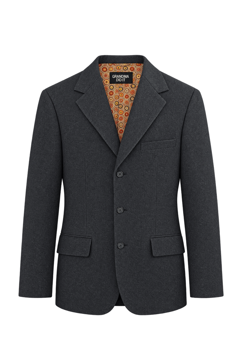 1980s Dark Charcoal Gray Woven Blazer - Front View