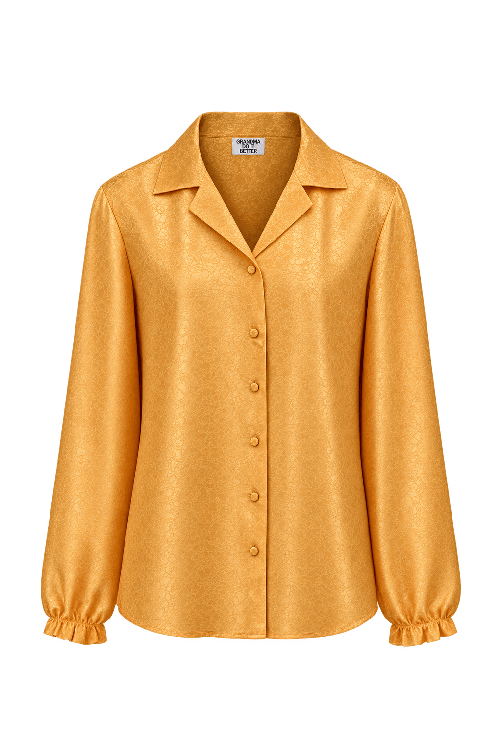 1980s Golden Orange Satin Jacquard Blouse - Front View