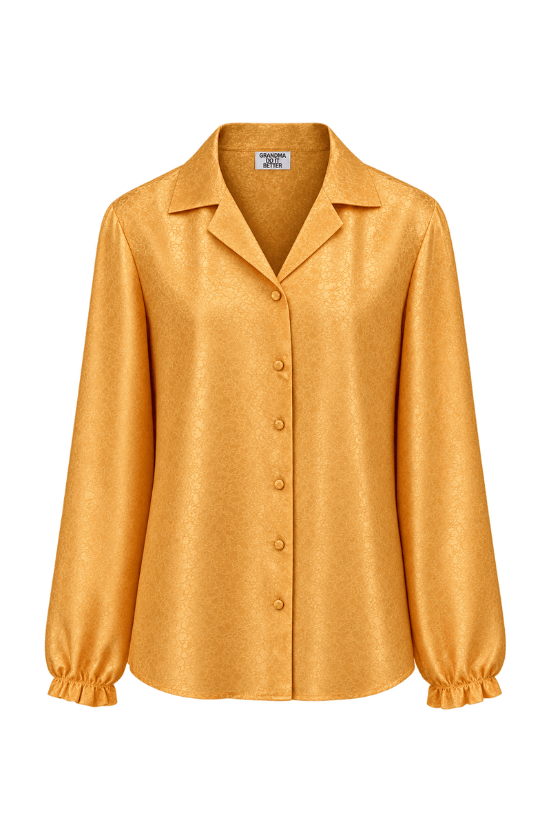 1980s Golden Orange Satin Jacquard Blouse - Front View