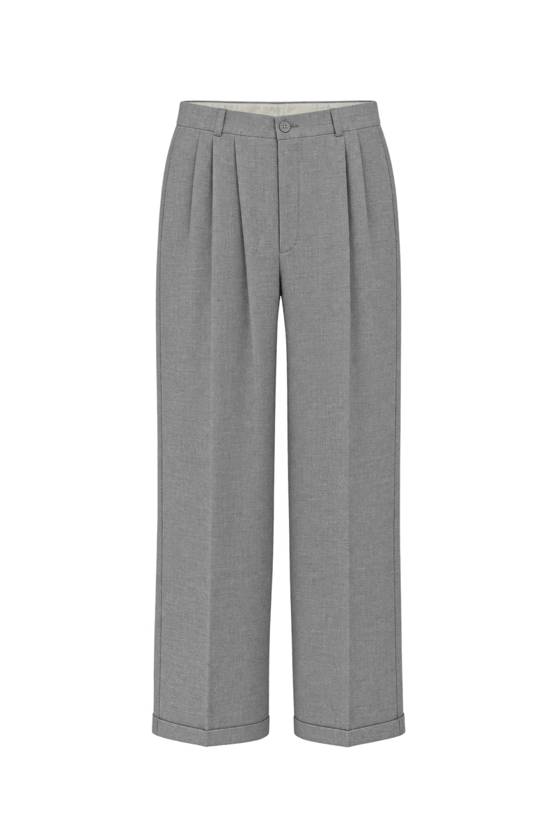 1980s Light Gray Woven Trousers - Front View