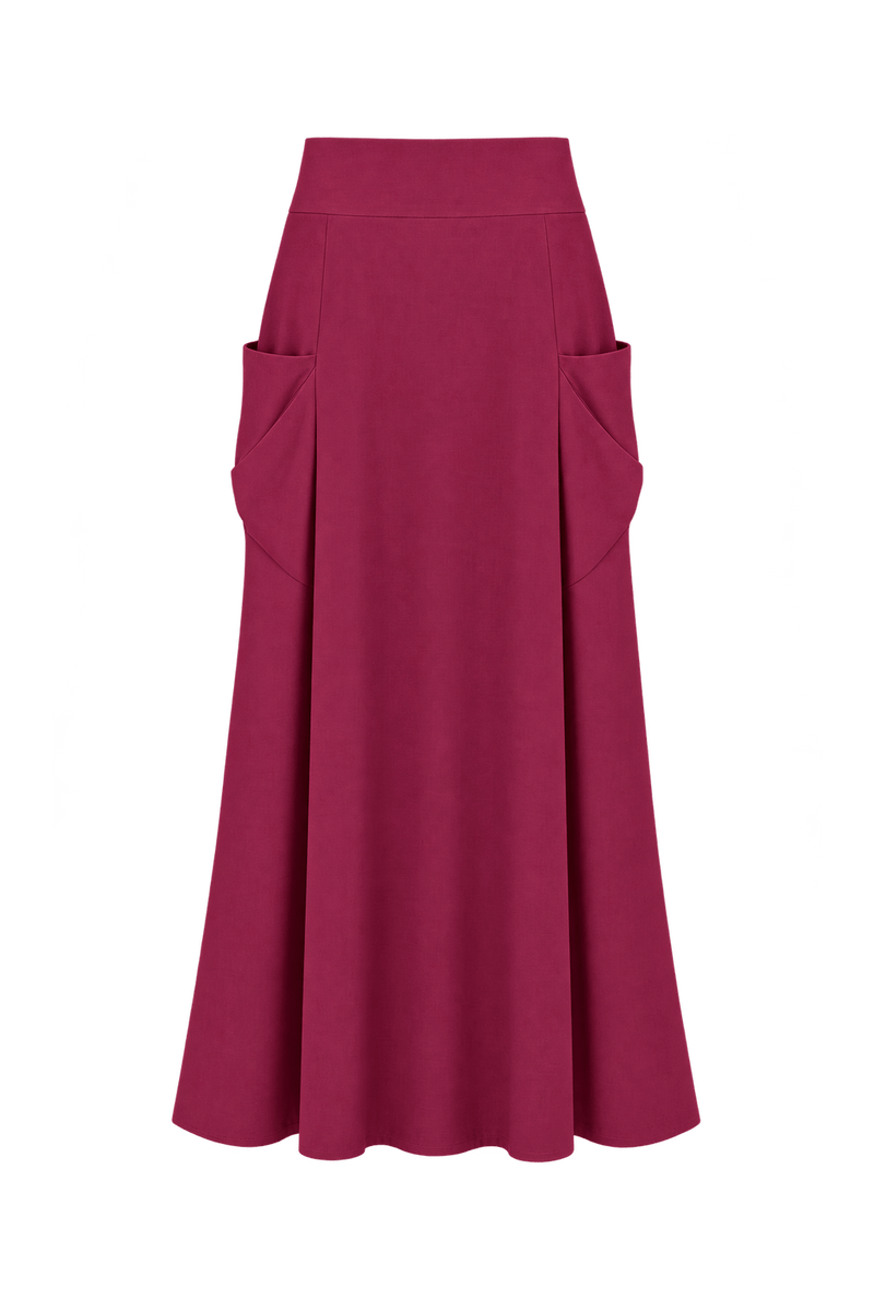 1980s Deep Raspberry Pink Woven Skirt - Front View