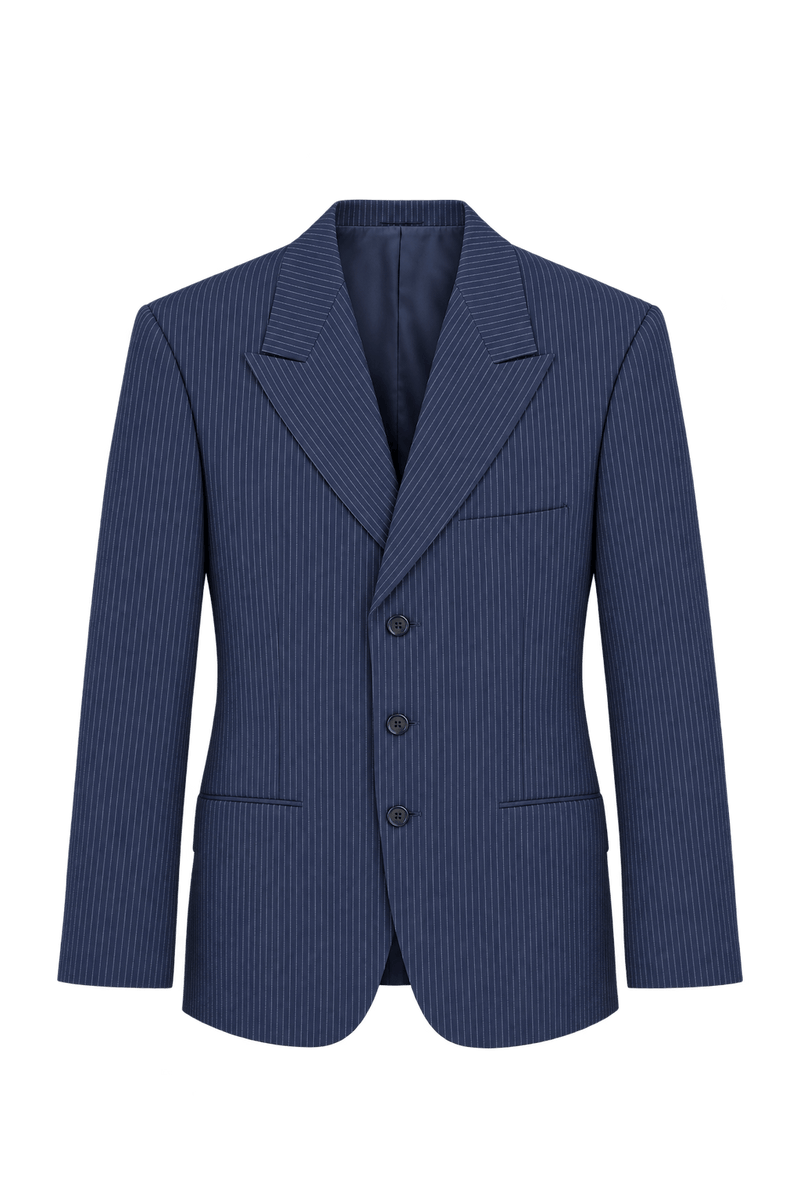 1980s Navy Blue Woven Blazer - Front View