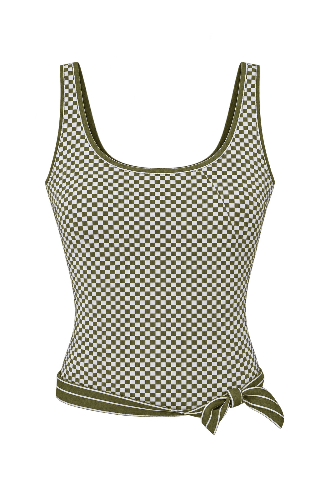 1990s Olive Green Synthetic Swimwear Knit Tankini Top - Front View