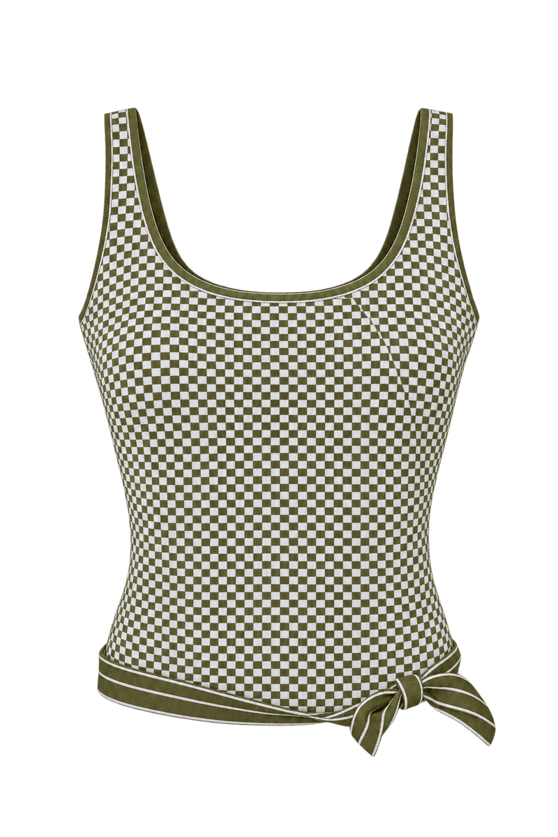 1990s Olive Green Synthetic Swimwear Knit Tankini Top - Front View