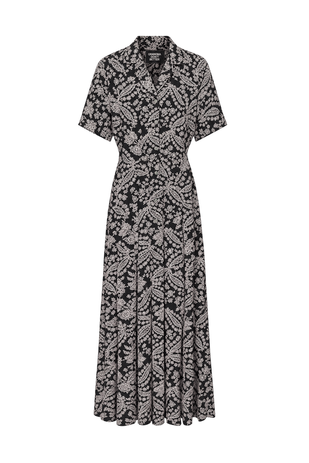 1990s Black Cream Maxi Dress - Front View