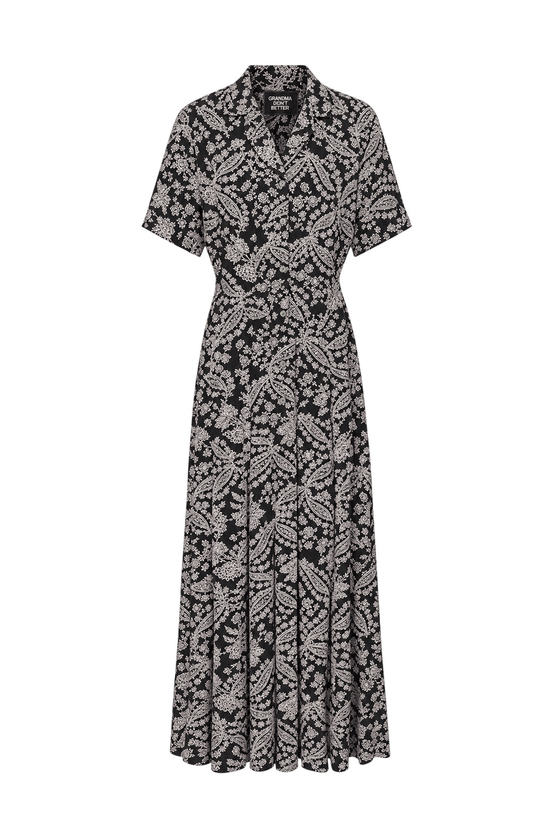 1990s Black Cream Maxi Dress - Front View