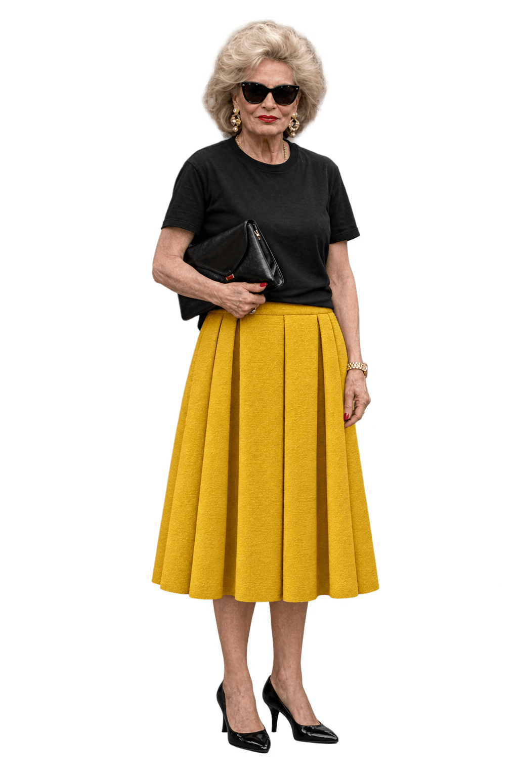 1980s Mustard Yellow Wool Skirt - Model