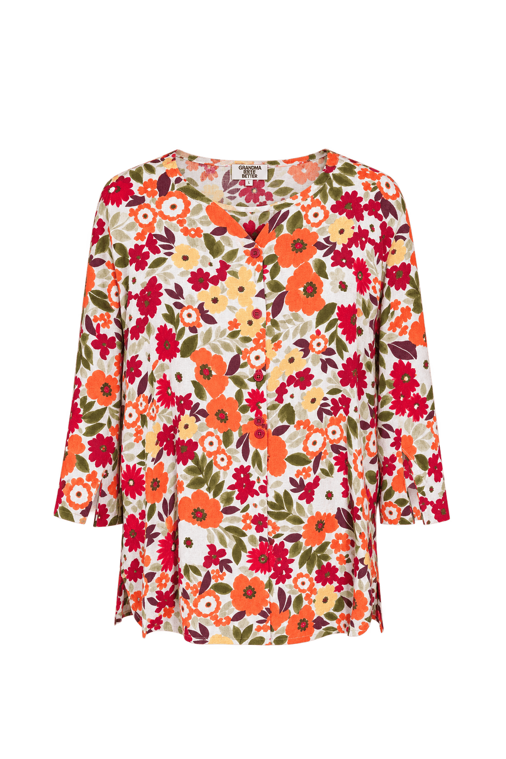 1970s Off-White Woven Floral Print Tunic - Front View