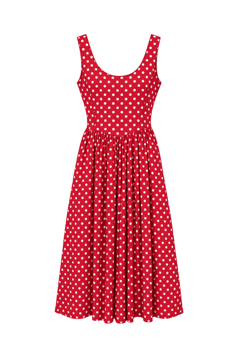 1980s Bright Red Woven Fabric Midi Dress - Front View