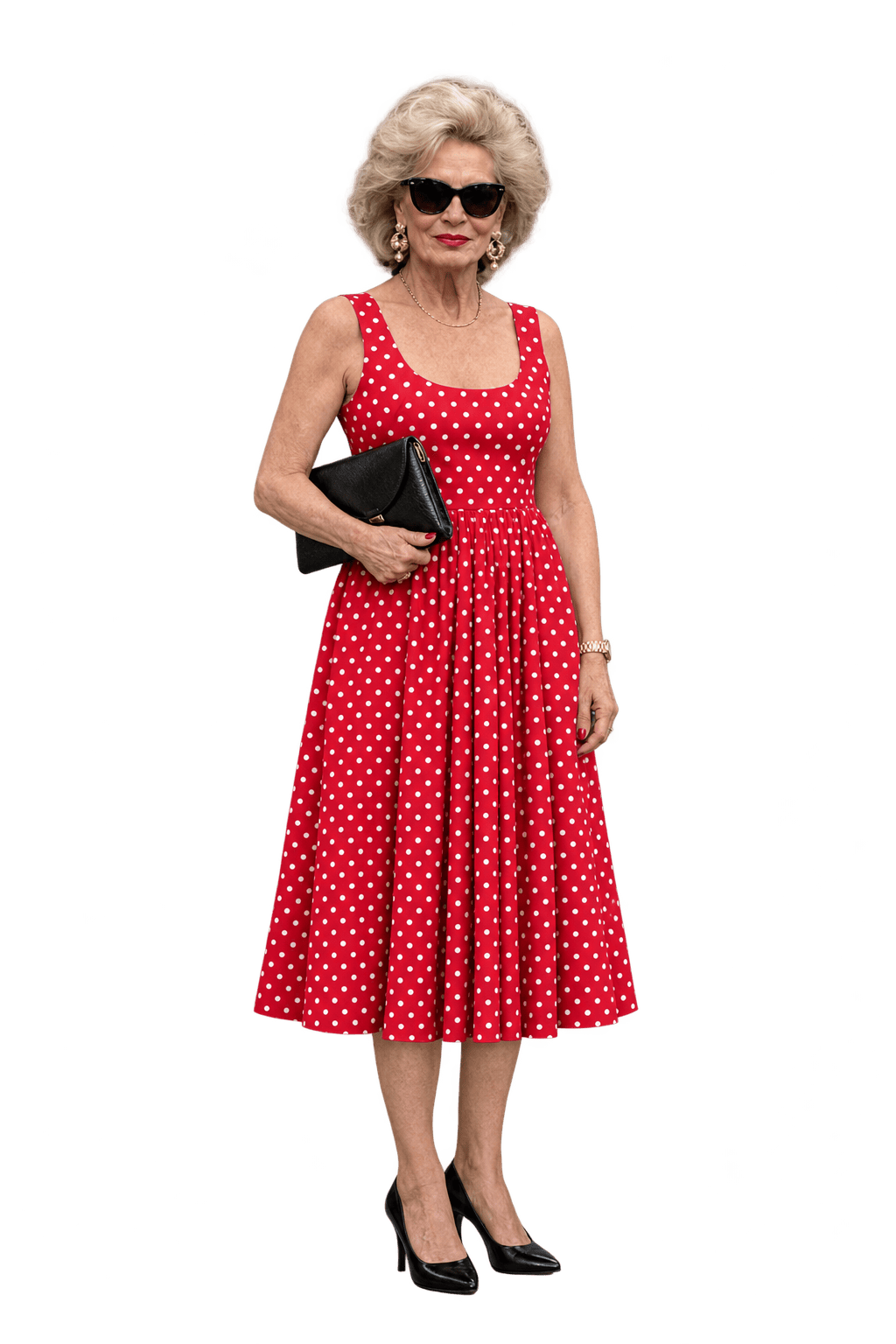 1980s Bright Red Woven Fabric Midi Dress - Model