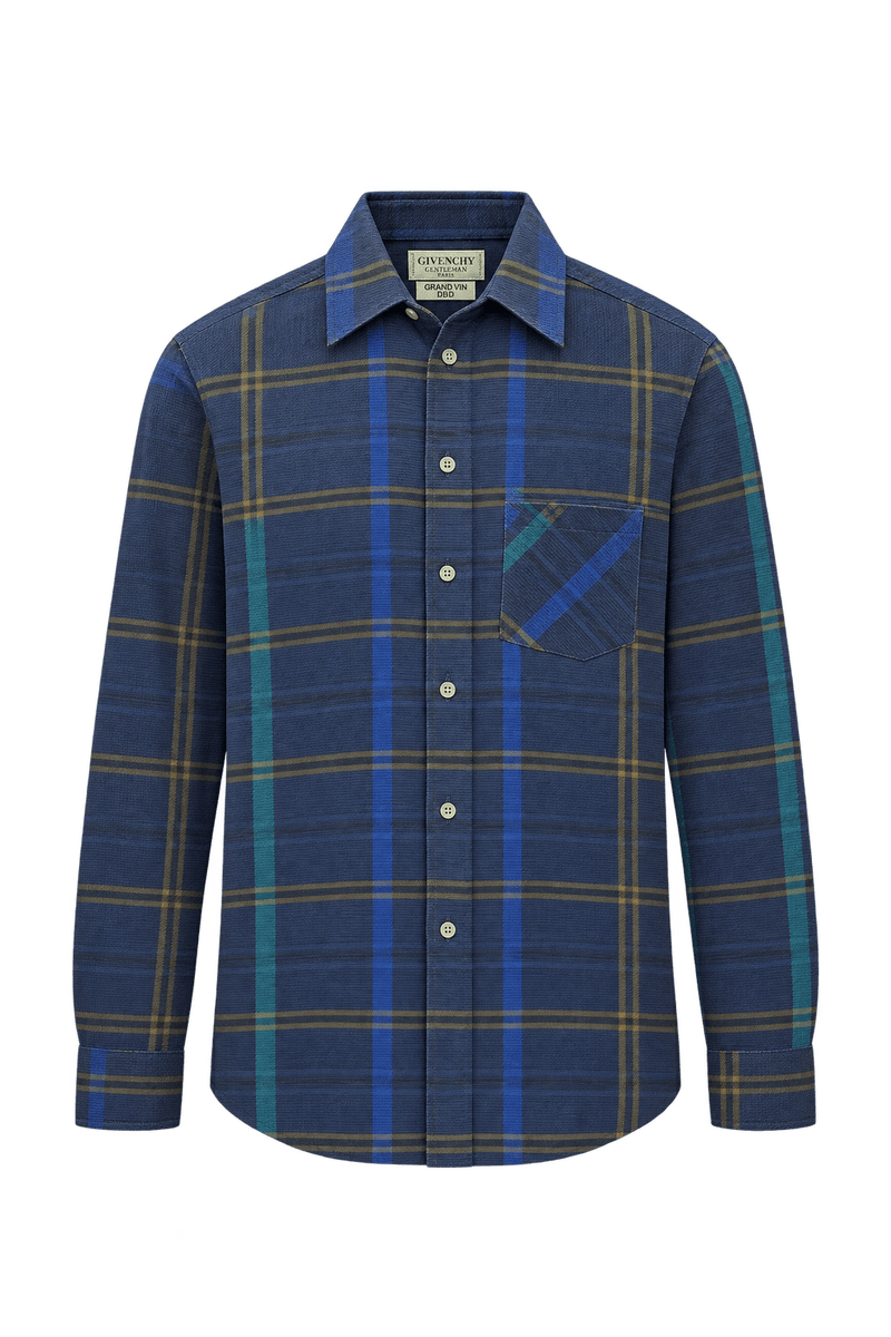 1980s Dark Navy Woven Fabric Button-Down Shirt - Front View