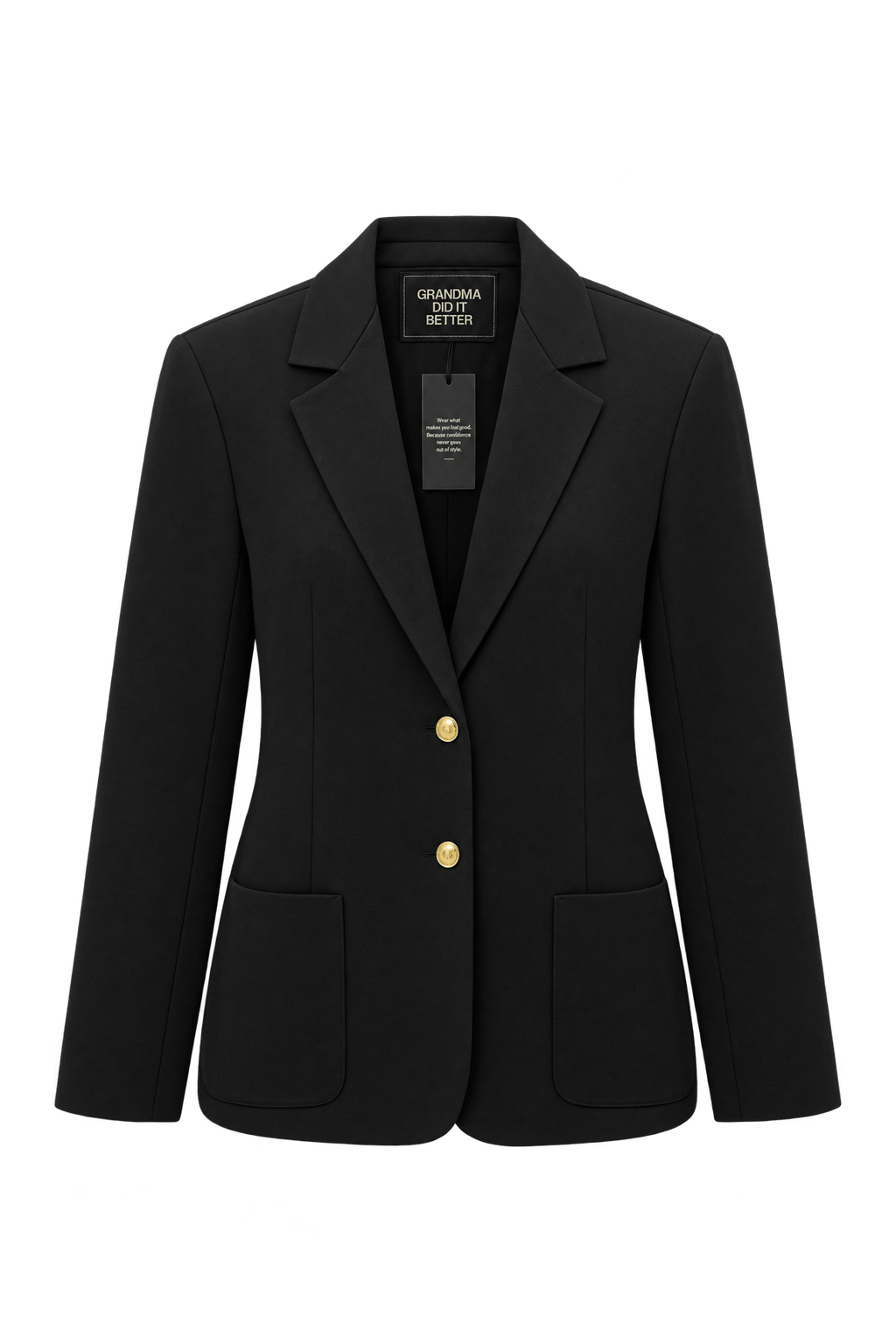 1990s Black Smooth Woven Blazer - Front View