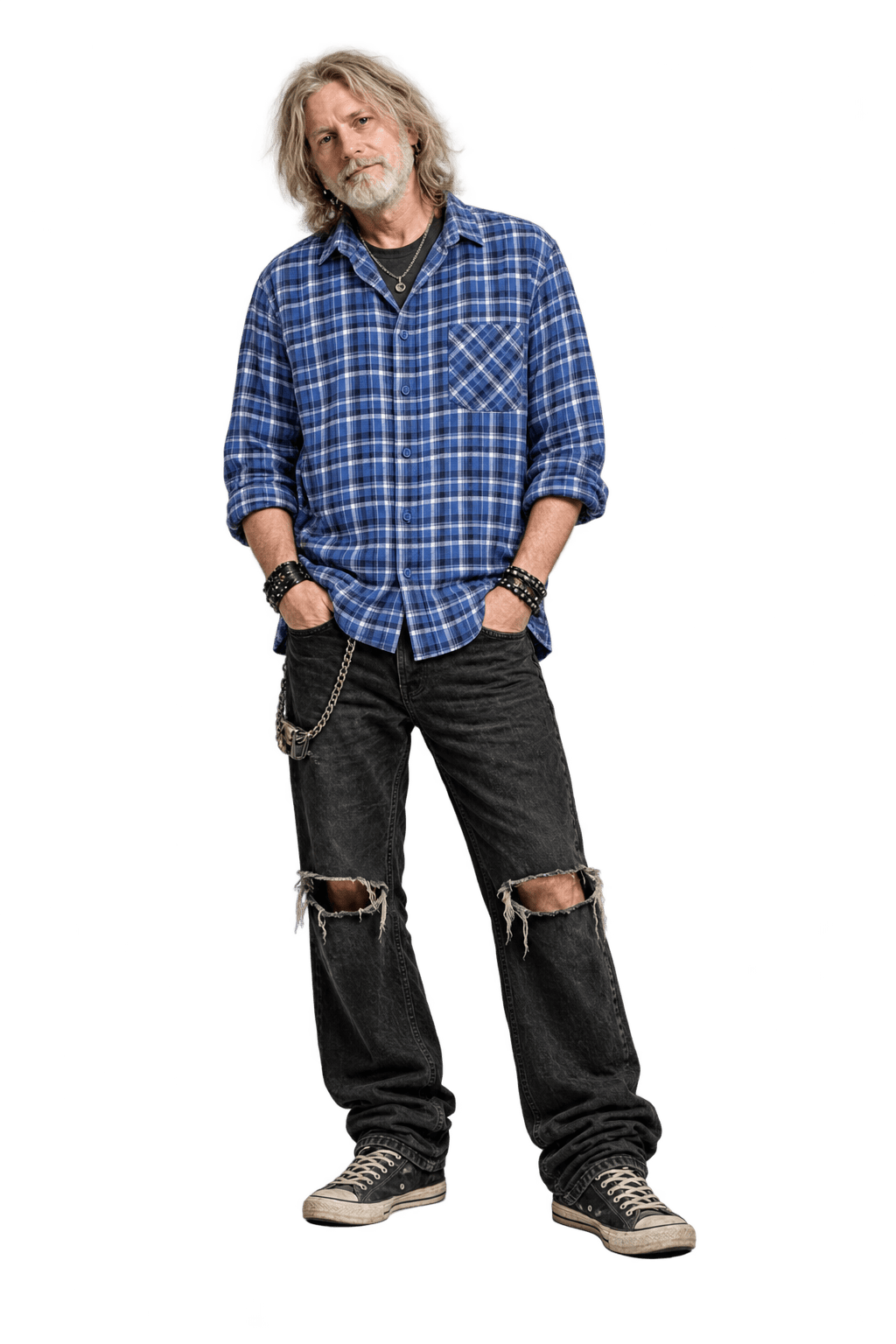 1990s Medium Blue Cotton Flannel Shirt - Model