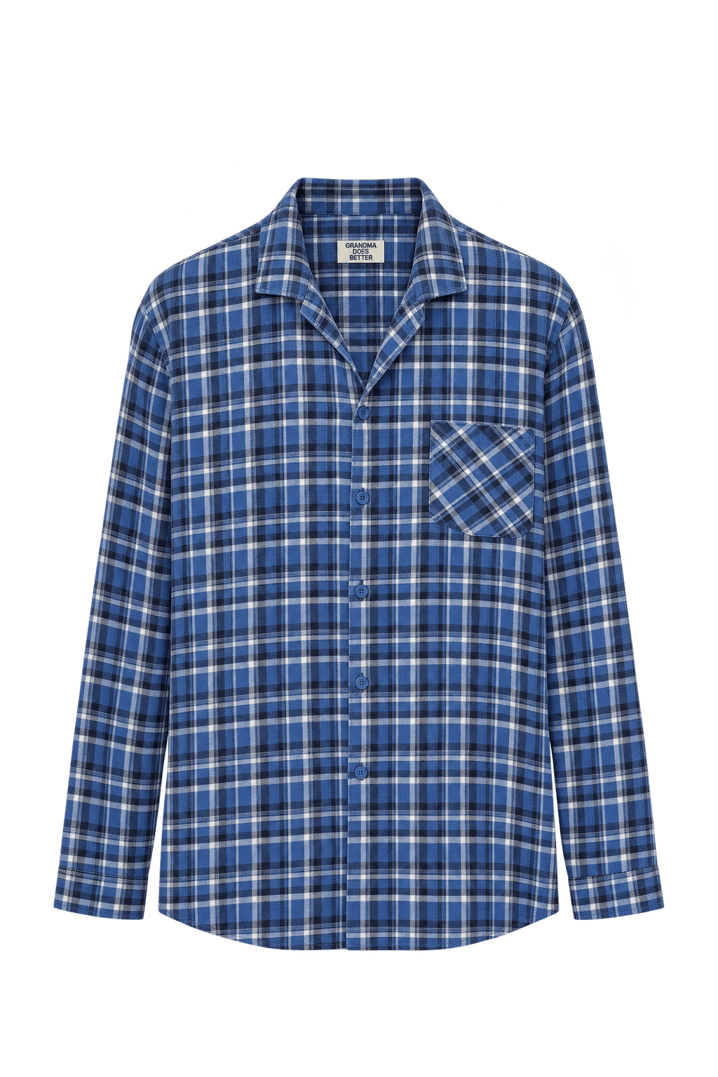 1990s Medium Blue Cotton Flannel Shirt - Front View
