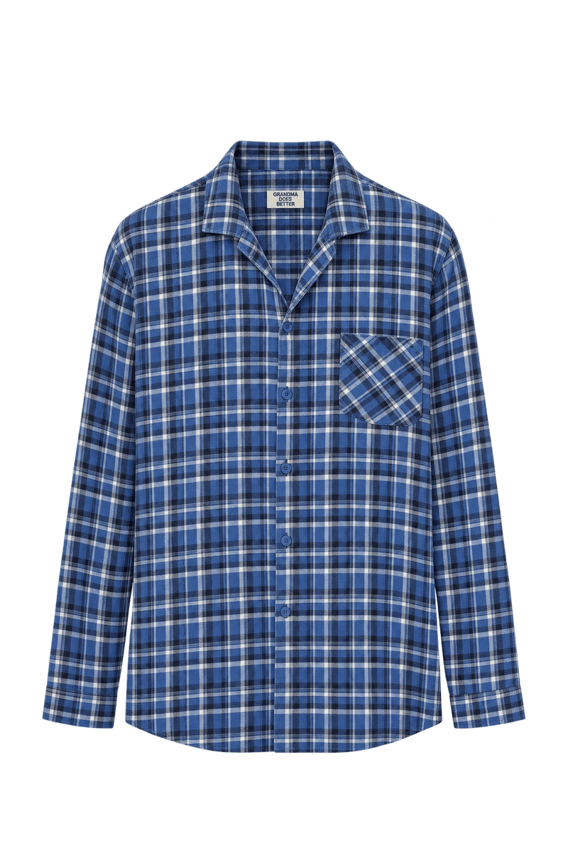 1990s Medium Blue Cotton Flannel Shirt - Front View