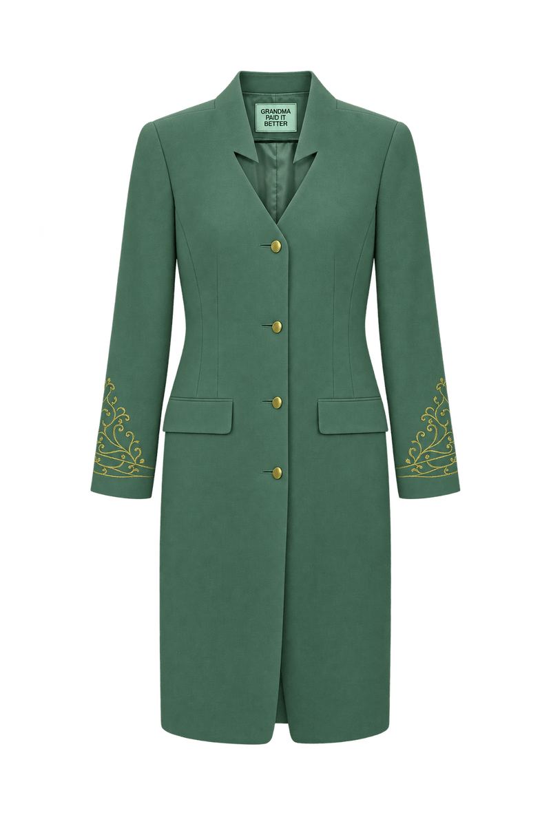 1980s Sage Green Woven Coat - Front View
