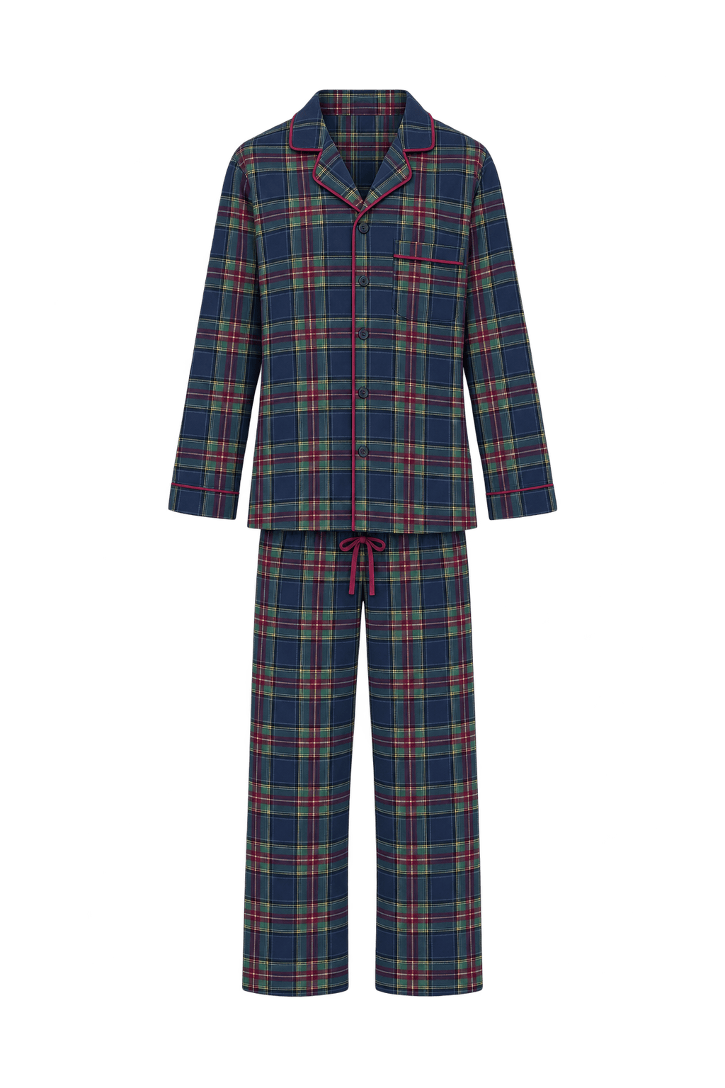 1990s Navy Blue Flannel Pajama Set - Front View