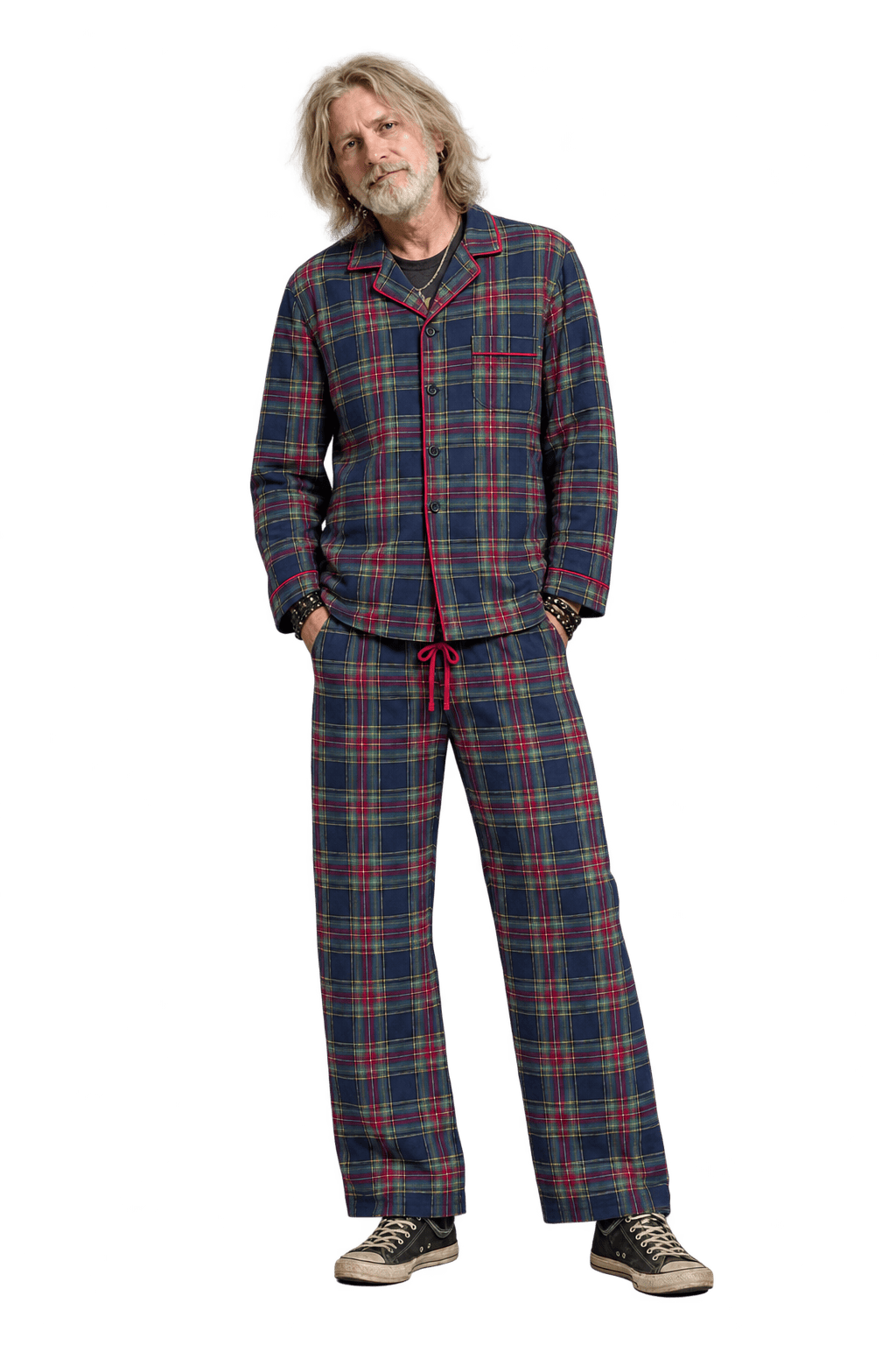 1990s Navy Blue Flannel Pajama Set - Model