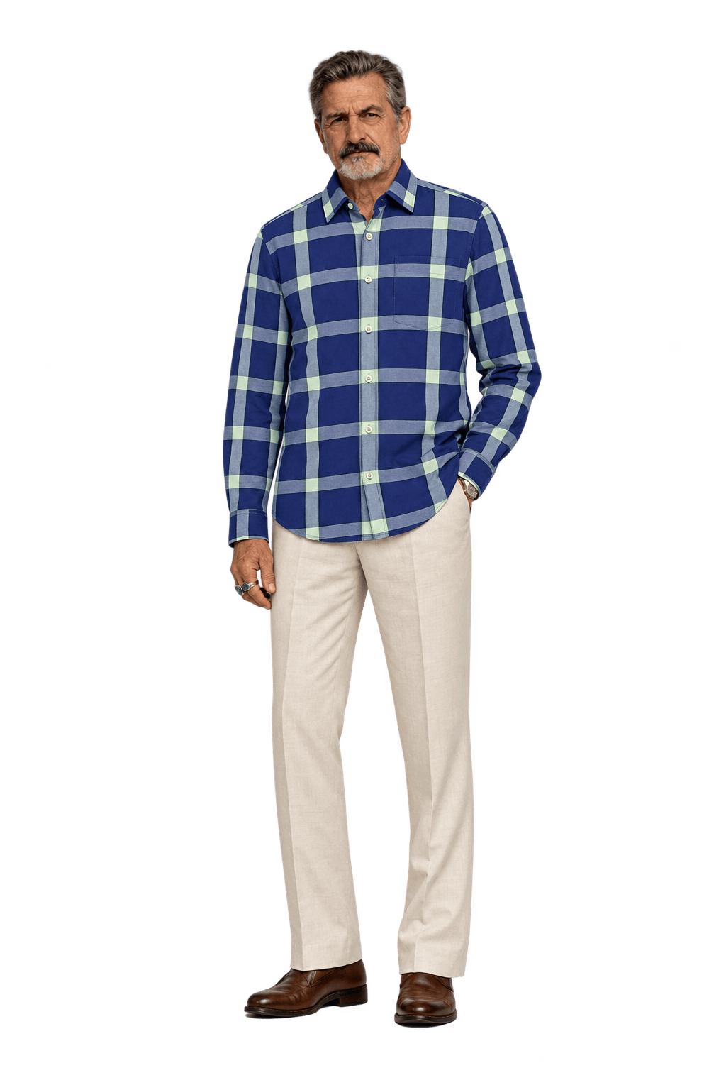 1980s Deep Blue-Purple Woven Button-Down Shirt - Model