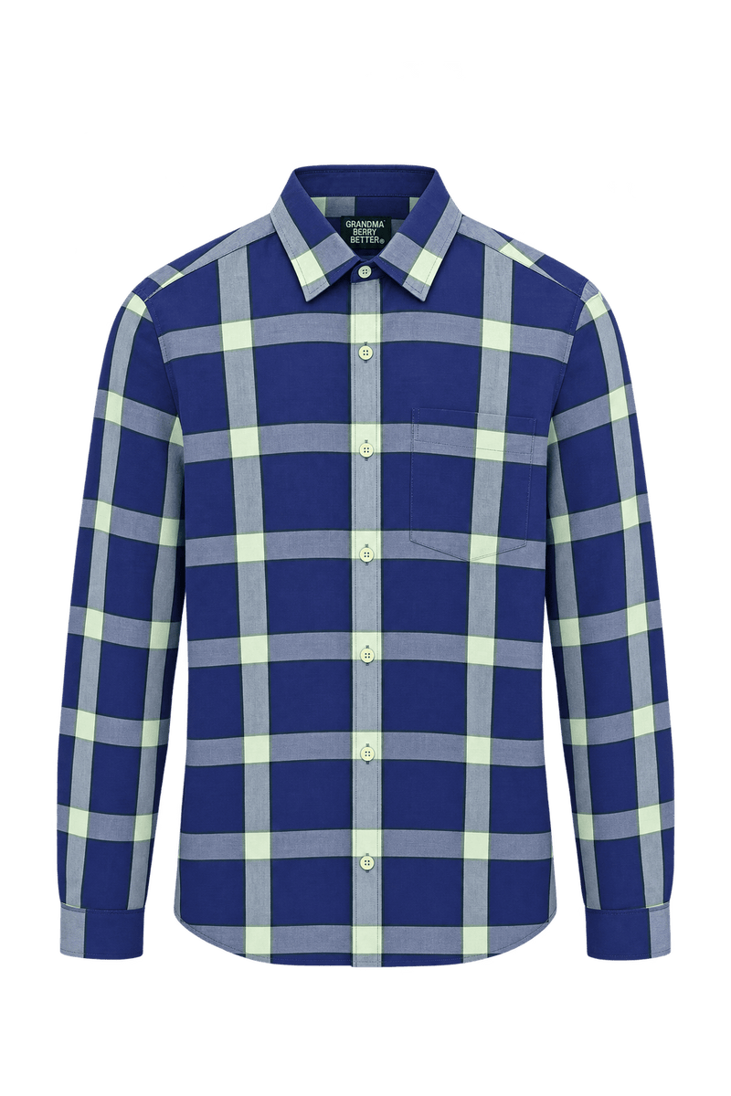 1980s Deep Blue-Purple Woven Button-Down Shirt - Front View