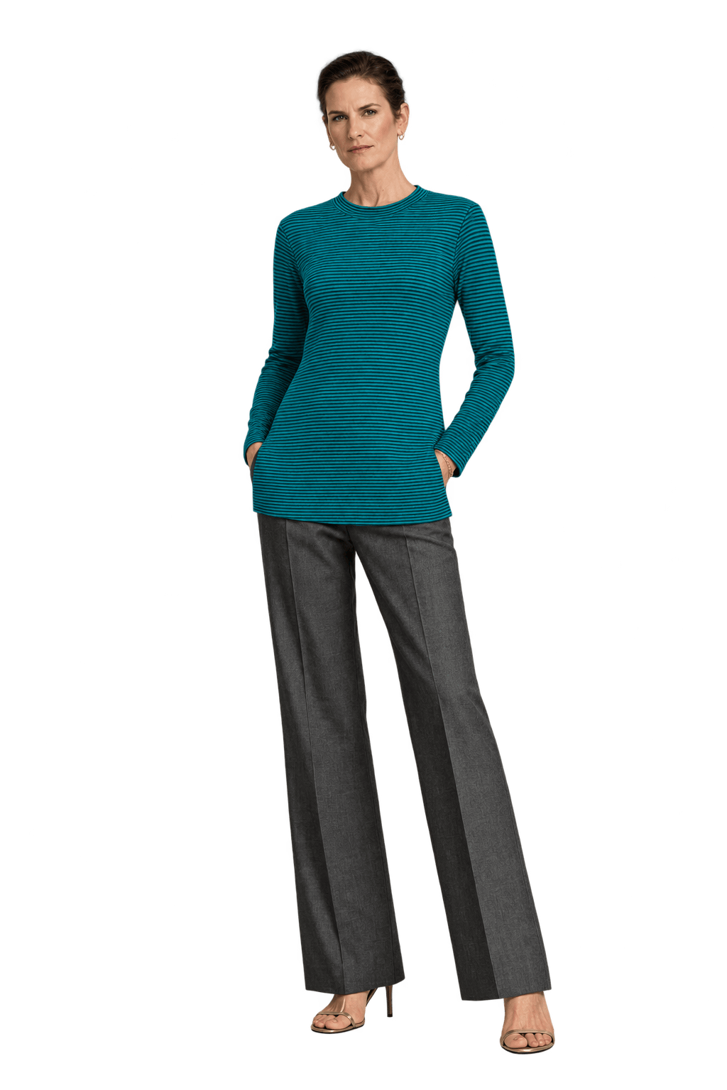 1990s Dark Teal Green Knit Sweater - Model
