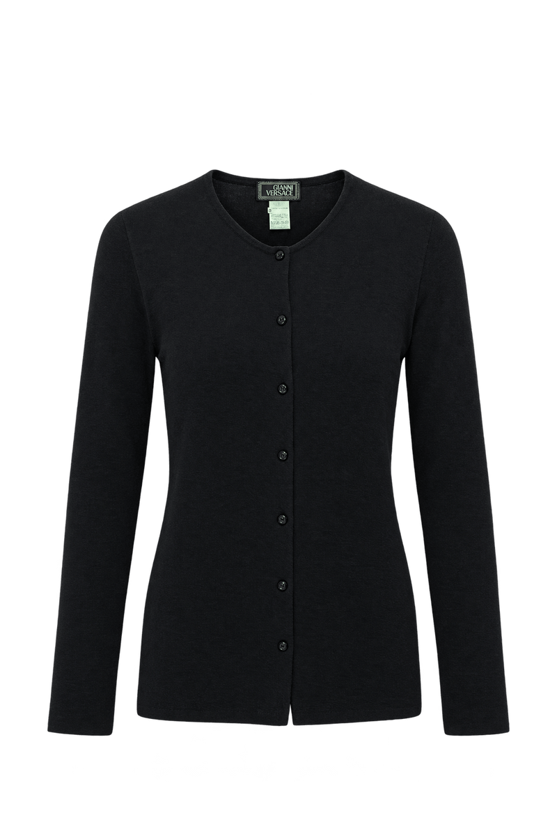 1980s Black Fine Knit Cardigan - Front View