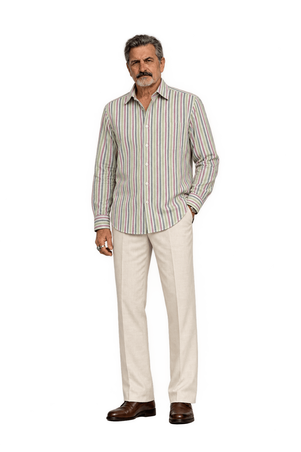 1980s Pale Sage Green Woven Button-Down Shirt - Model