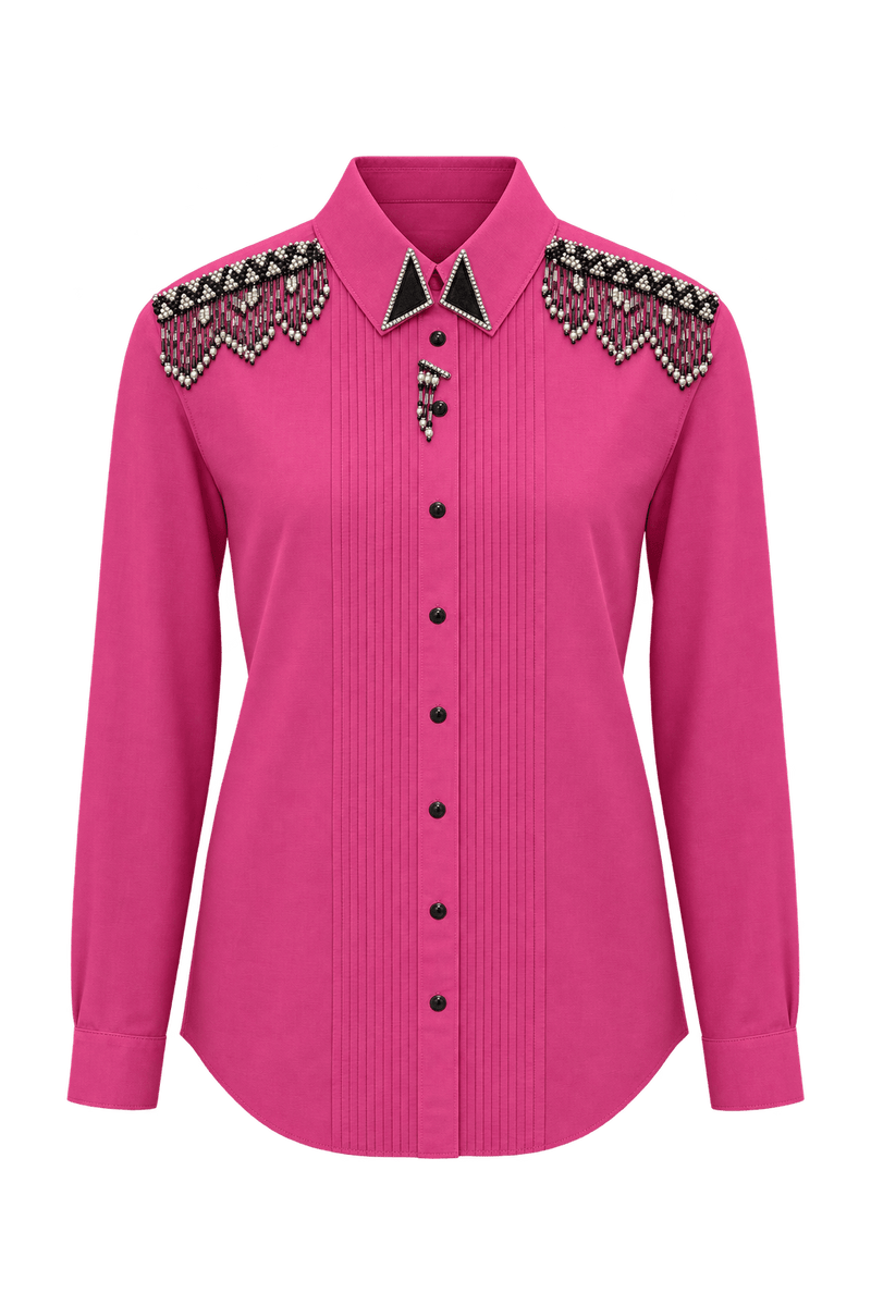 1970s Bright Pink Woven Fabric Western Shirt - Front View