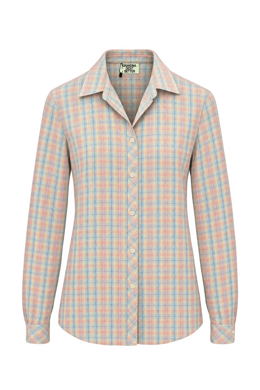 1980s Muted Pastel Pink Woven Fabric Button-Down Shirt - Front View