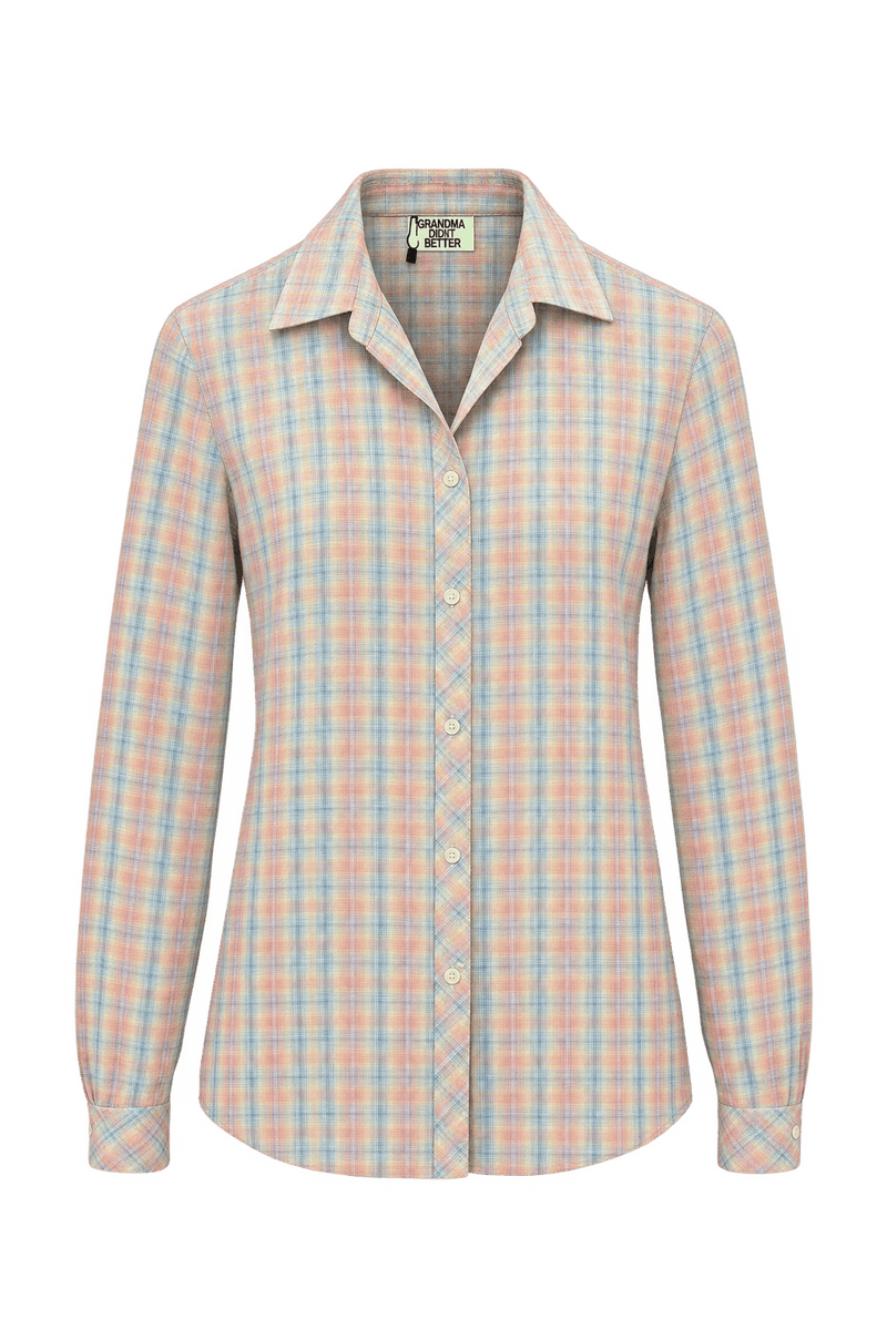 1980s Muted Pastel Pink Woven Fabric Button-Down Shirt - Front View