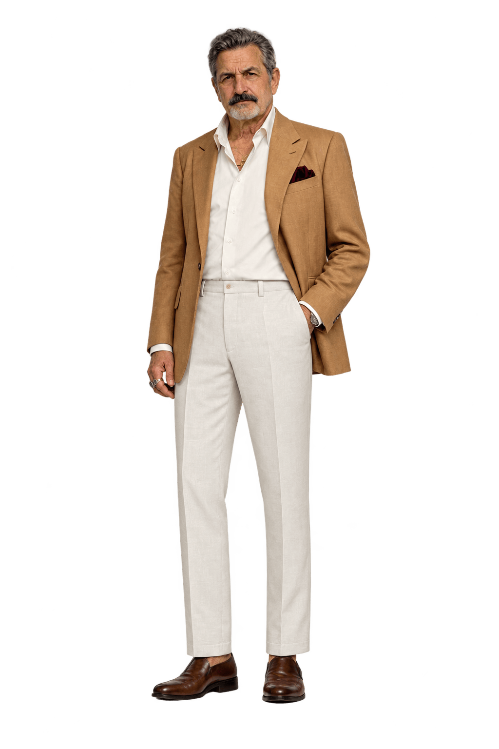 1980s Warm Ivory Cream Woven Fabric Trousers - Model