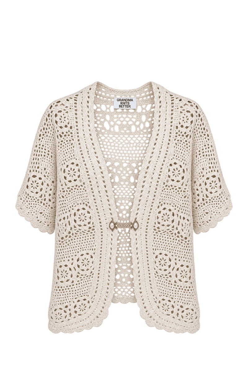 1970s Warm Ivory Crocheted Cardigan - Front View