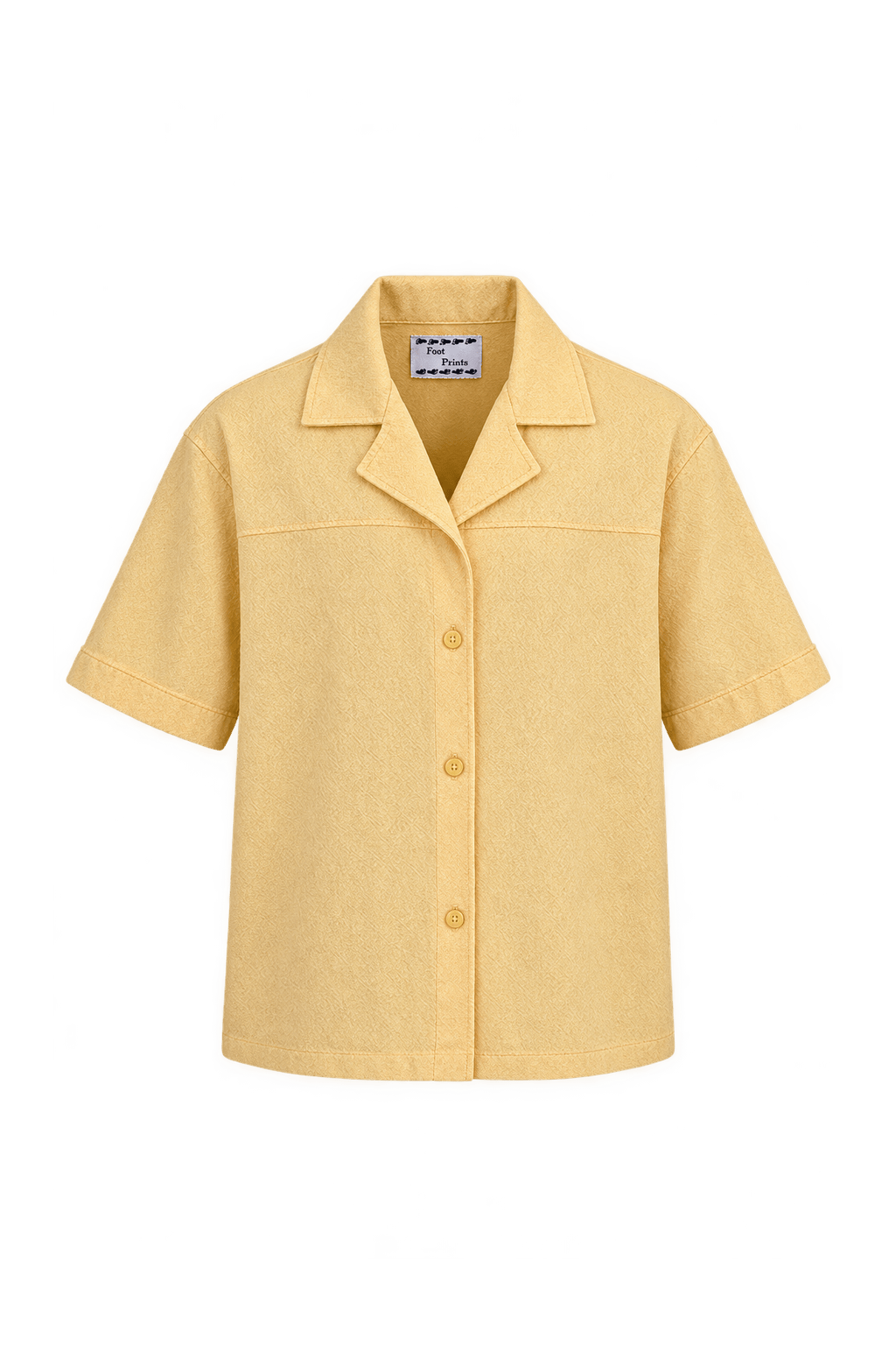 1980s Butter Yellow Woven Fabric Camp Collar Shirt - Front View