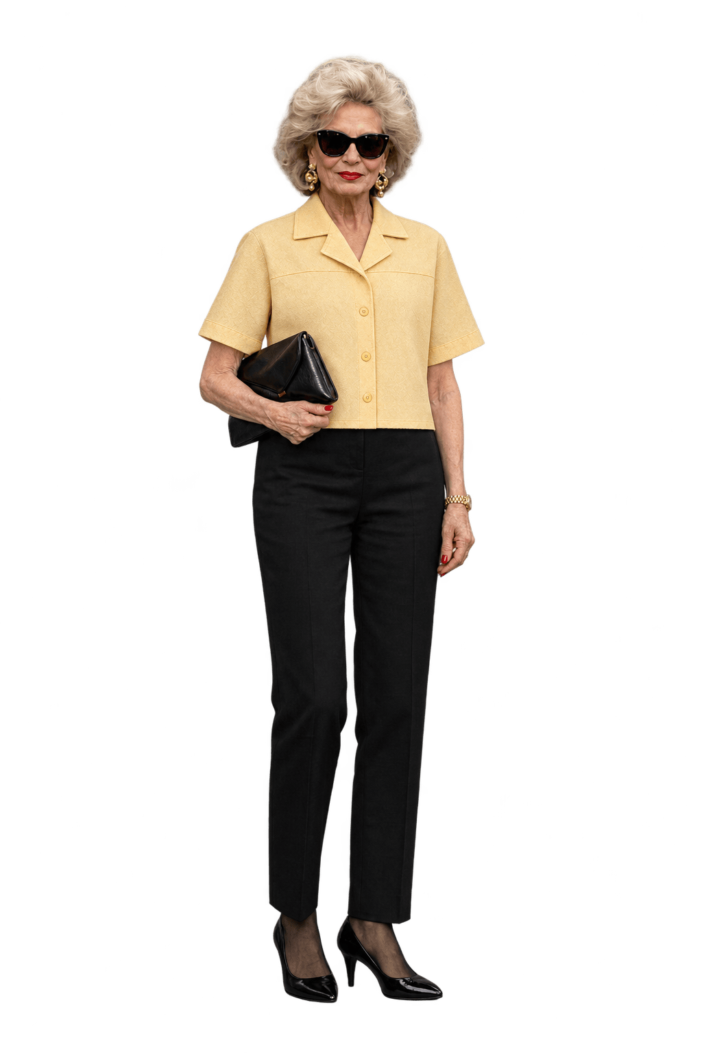 1980s Butter Yellow Woven Fabric Camp Collar Shirt - Model