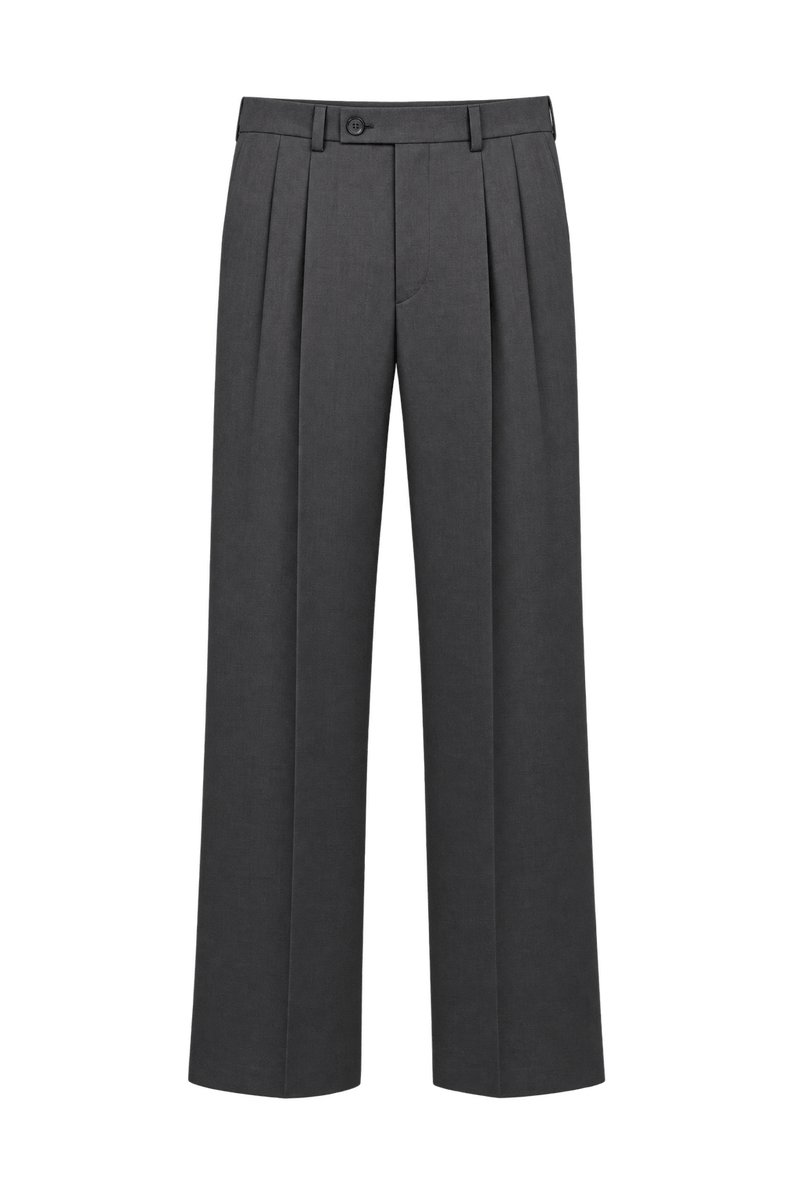 1990s Charcoal Gray Woven Fabric Trousers - Front View
