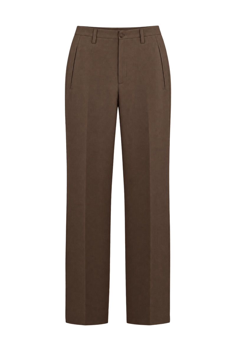 1990s Medium Taupe Brown Woven Trousers - Front View